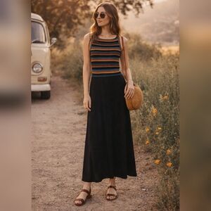 Jonathan Logan Vintage 70s Rainbow Stripe Mod Polyester Maxi Dress size XS